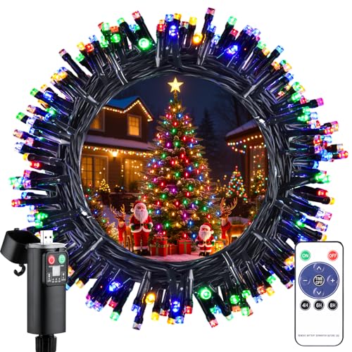 UIONVO 15M Lichterkette Weihnachtsbaum Außen Batterie,150LED Bunt...