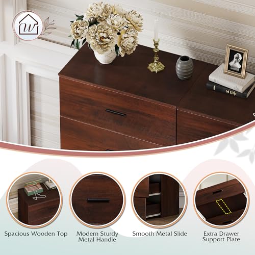 Image of WLIVE Tall Dresser for Bedroom, Wood Chest of Drawers with Mental Handles, Brown Bedroom Dresser with 5 Drawers, Modern Minimalist Closet Store Organizer for Living Room, Hallway