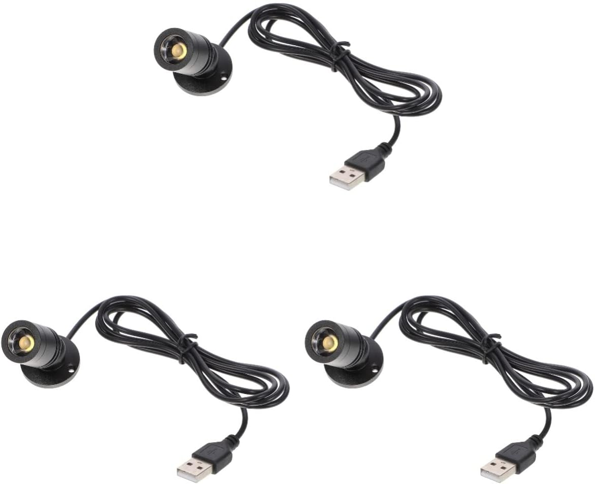Uonlytech LED Under Cabinet Lighting of 3 Showcase Small LED Spot Light Indoor USB Small Spotlight USB- Powered Spotlight for - USB Powered Black 1x3pcs 4.3X2X2CMx3pcs