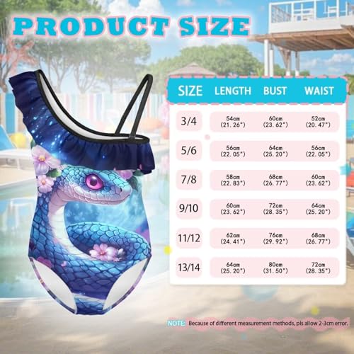 1-Piece Girls Swimsuit One Shoulder Ruffle Strap Bathing Suit 3-14 Y4