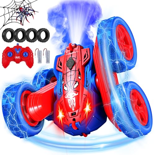 Spider Remote Control Car - 360° Flip RC Toys for 4 5 6 7 8 Year Old Boys, 2.4Ghz Double Sided RC Stunt Car with Light Spray, Birthday Xmas Gifts for Kids Age 4-6 5-7 8-12