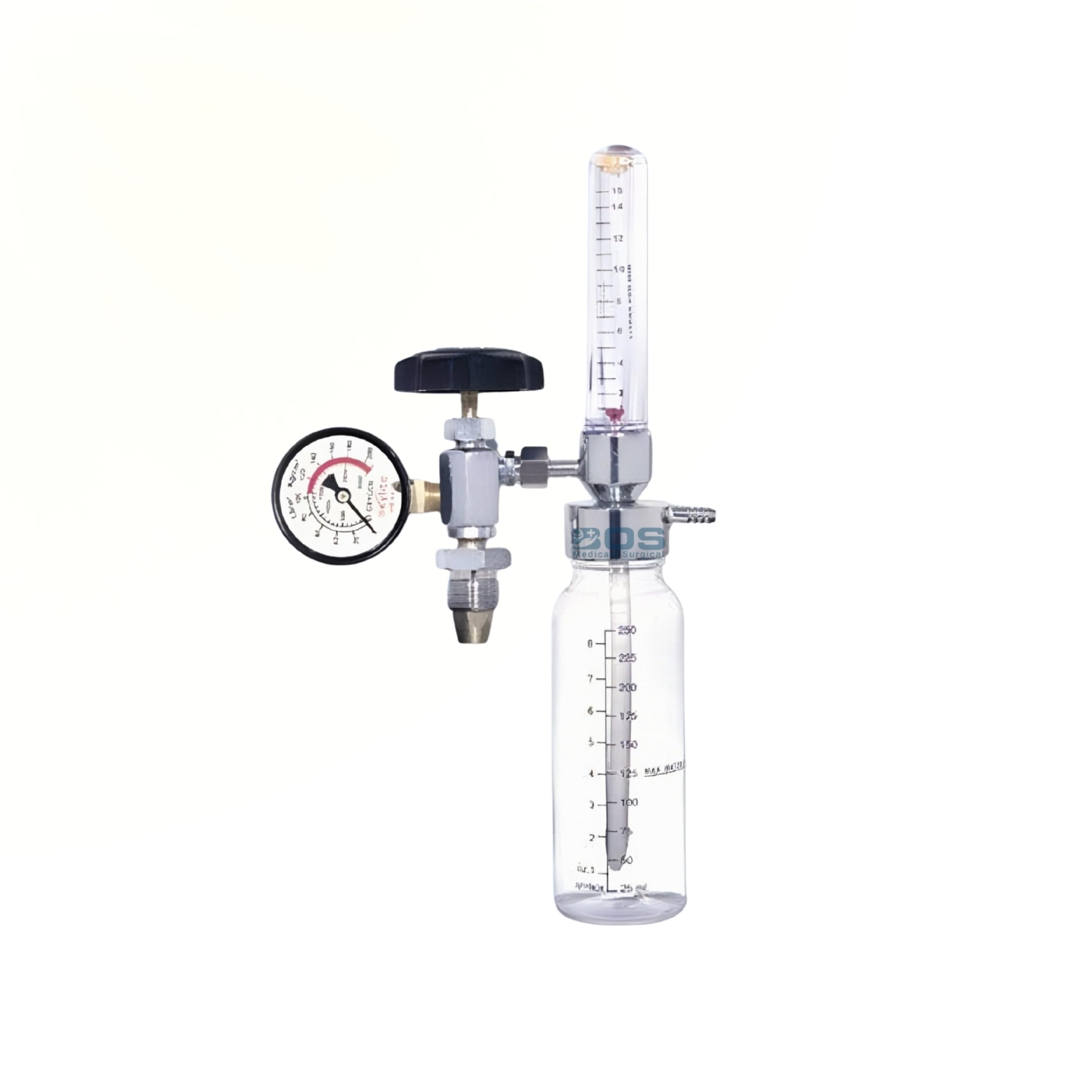Bos Medicare Surgical Oxygen Flow Meter with Regulator & Humidifier Bottle | Rotameter Type Oxygen Valve – Metal Body (OXY 03) for Medical Use