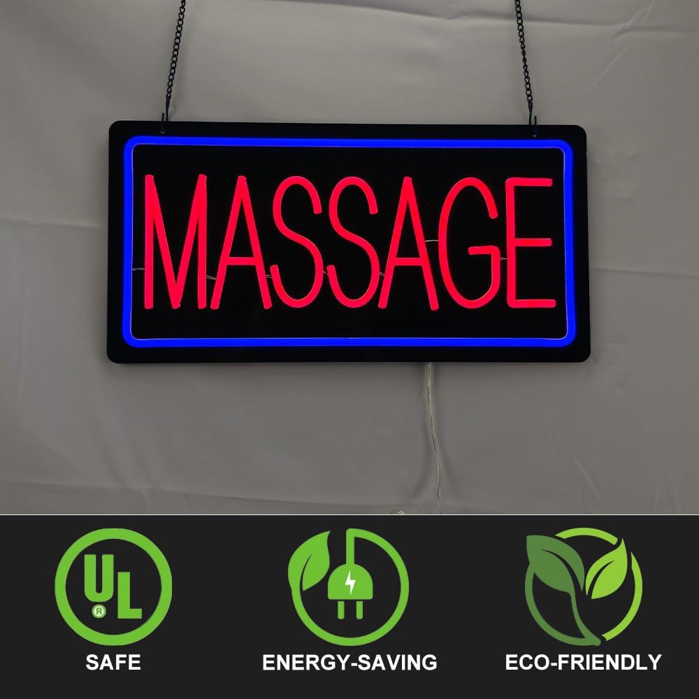 LED Massage Sign for Business, Massage LED Neon Sign Massage Sign LED Massage Room Sign Massage Light Sign for Salon and Spa Massage Therapist 12V Power Supply. 19” x 9.5” (Black Board)