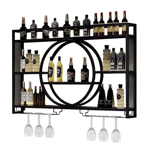 Étagère à vin murale avec support de verres et éclairage LED intégré en métal
