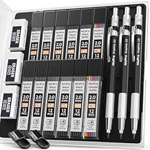 Nicpro 2mm Metal Mechanical Pencil Set with Case, 3PCS Lead Pencil Holder 2.0 mm with 144PCS Lead Refills 4H 2H HB 2B 4B 6B Color, Eraser, Sharpener for Drafting Writing Drawing Sketching
