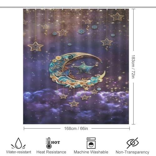 Rideau de douche lune et étoiles polyester pour une ambiance zen - 4
