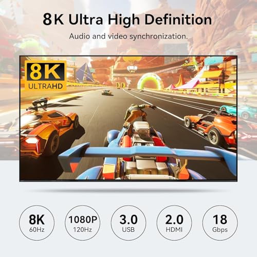 Image of 8K KVM Switch 1 Monitor 4 Computers 8K@60Hz 4K@120Hz, HDMI KVM Switch with 3 USB 3.0 Ports for 4 Computers Share 1 Monitor Keyboard Mouse Printer, with 2 USB Cables and Controller