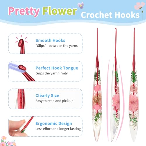 Image of Coopay Crochet Hooks, 2mm Crochet Hook Ergonomic, See-Through Resin Handle with Flowers Inside, Pretty & Pleasant, Ideal for Crocheting Blankets, Dolls, Shawls, Hats, Scarves (B-2.0mm)