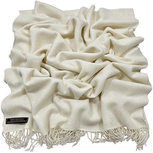 CJ Apparel Ivory Cream Off White 100% Cashmere Shawl Pashmina Scarf Wrap Stole Head Wrap Hand Made in Nepal New3