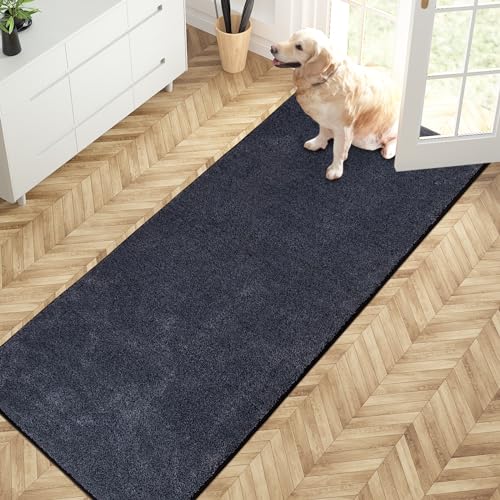 PURRUGS Dirt Trapping Door Mat 31.5" x 70", Non-Slip Machine Washable Entry Rug, Shoe Scraper, Dog Doormat, Super Absorbent Welcome Mat for Front & Back Door, Muddy Shoes & Paws, Bluish Grey-Black