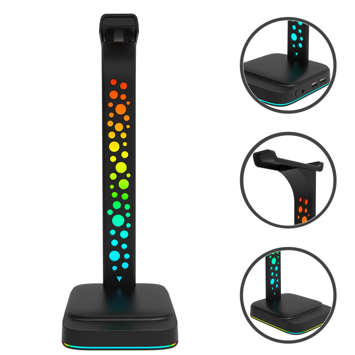 Homoyoyo Supporto per Cuffie Illuminazione Rgb Hub USB e Porta Aux Antiscivolo per Tavolo per Gaming e Ufficio