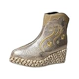Womens Boho Embroidered Wedges Western Ethnic Wedge Boots Hawaiian Straw Outsole Chukka Boots Ankle Chelsea Boots