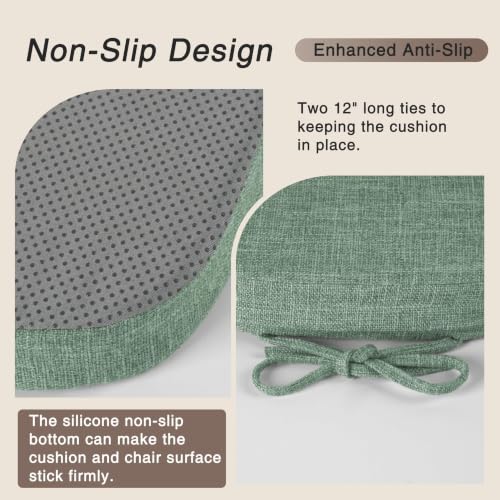 Image of OVOV 14x14 Chair Cushions for Metal Dining Chairs Set of 4 Sage Green | Non Slip, Washable Removable Cover with Ties, Textured, for Dining Room, Kitchen Cafes Bistro Patio, Stackable Chairs