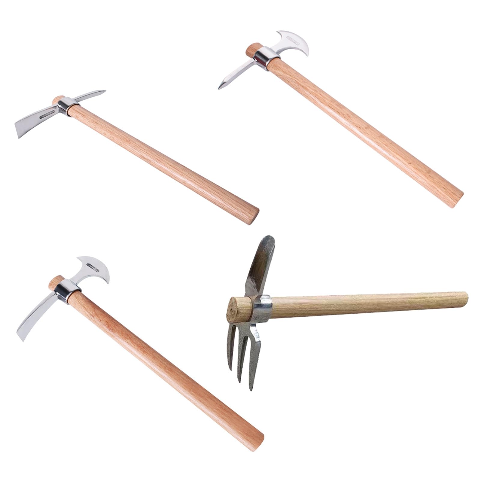 Piccone a doppia testa in acciaio inossidabile con manico in legno per allentare il suolo scavare il suolo multifunzionale piccone piccone strumenti da giardinaggio 1* (A+B+C+D)