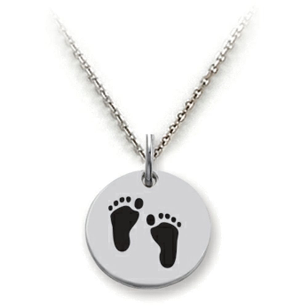 Sterling Silver Footprints Disc Pendant Necklace Chain Included