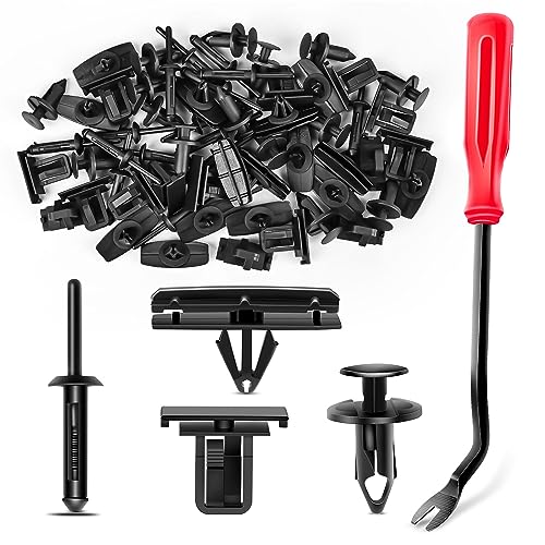 Image of Nilight 60PCS Fender Flare Rocker Moulding Clip Assortment 68039280-AA, 55156429-AA, 6503598,6501559 Replacement for Jeep Wrangler Chrysler Ford GMC with 1 Fastener Remover