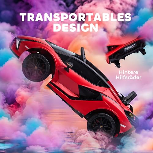 HOMCOM Kinder Elektroauto 12V Kinderauto mit 2,4 G Fernbedienung, 2 Motor, Kinderfahrzeug mit Hupe, LED, Musik, Elektrofahrzeug für 3-5 Jahre Kinder, Rot