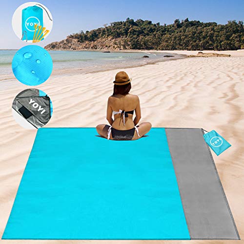 YOYI Beach Blanket,Beach Blanket Sand Proof Oversized for 2-7 Adults, Lightweight Pocket Blanket