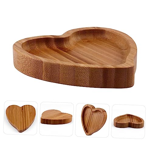 CBPNEISEK 1pc Love Bamboo Tray Fruit Dish Heart Shaped Jewelry Food Tray Hawaiian Cookies Earring Holders Wood Heart Tray Wooden Serving Platter Earring Holder Stand Round Jewelry Tray Miss/354 - Image 6