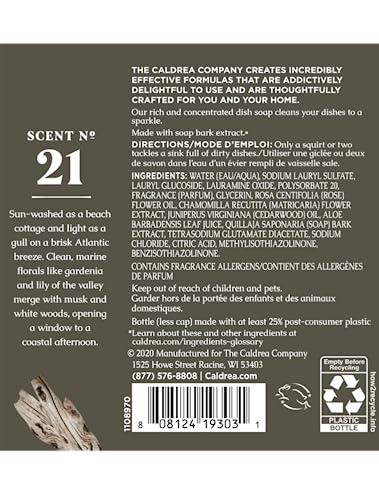 Image of Caldrea Dish Soap, Biodegradable Dishwashing Liquid made with Soap Bark and Aloe Vera, Rosewater Driftwood, 16 oz , 3 Pack
