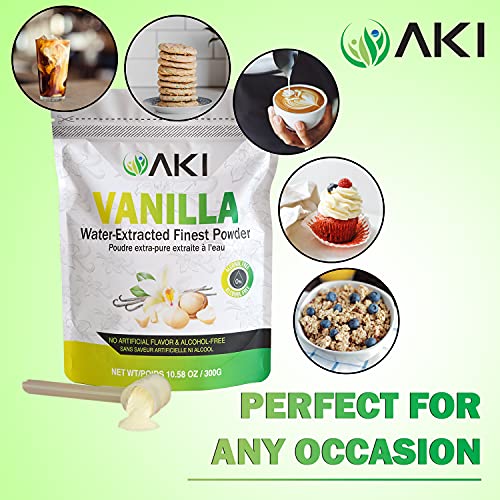 Aki Vanilla Powder (10.58Oz /300Gr) Extract From Beans Water Extracted Powdered For Baking, Cooking Flavoring, Smoothie, Delicious Powedered Vanila In Coffee, No Gmo Alcohol Free #TOP6