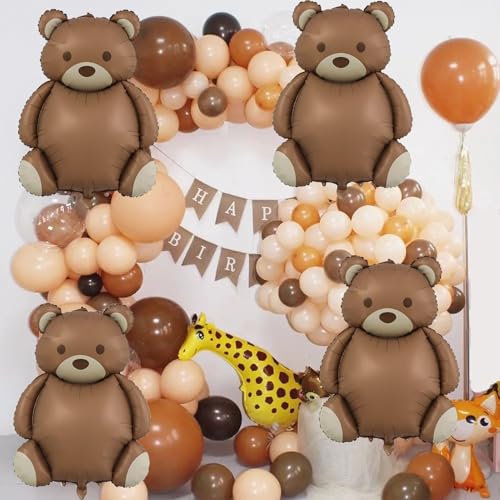 Image of 4PCS Little Bear Foil Balloons 35inch Bear Baby Shower Balloon Decorations,Bears Themed Balloons Baby Shower Decoration,Safari Birthday Balloon Decorations