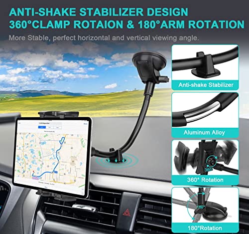 Car Dashboard Windshield Tablet Mount, 13" Long Arm Gooseneck, 360° Flexible Window Suction Cup Holder For Truck Suv, For Ipad Pro 12.9/11/10.5/9.7/Air/Mini 6 5 4, Samsung Galaxy, 4.7"-12.9" Tab&Phone #TOP4