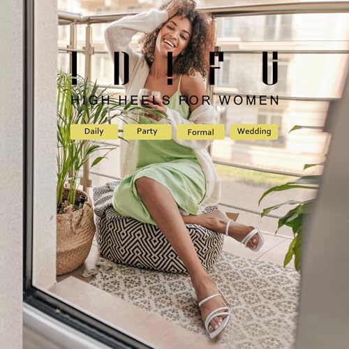 IDIFU IN3 High Heels Strappy Chunky Block Heels Square Toe Three Strap Slip On Heels Comfortable Slides Heeled Sandals Sexy Wedding Party Dress Shoes Open Toe Mules Heels for Women2