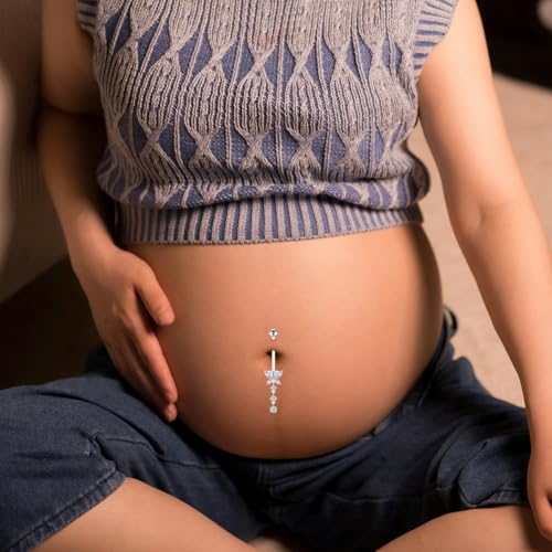 14G Heart Flexible Clear Acrylic Pregnancy Belly Button Ring Butterfly Dangle Pregnancy Maternity Belly Rings4