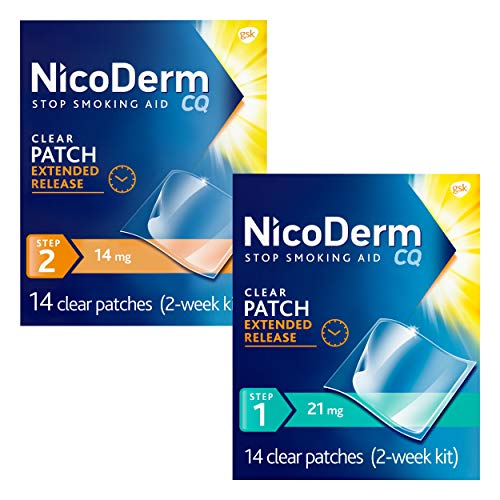 NicoDerm CQ Stop Smoking Aid 7 Milligram Clear Nicotine Patches for Quitting Smoking, Step 3, 14 Count & NicoDerm CQ Nicotine Patch, Clear, Step 1 to Quit Smoking, 21mg, 14 Count