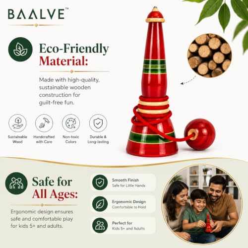 Image of Premium Cup and Ball Game | Channapatna Wooden Traditional Toy | Skills Development Game | Fun & Learning | Balancing Games | Portable & Durable | Kids & Adults Ages 5+.