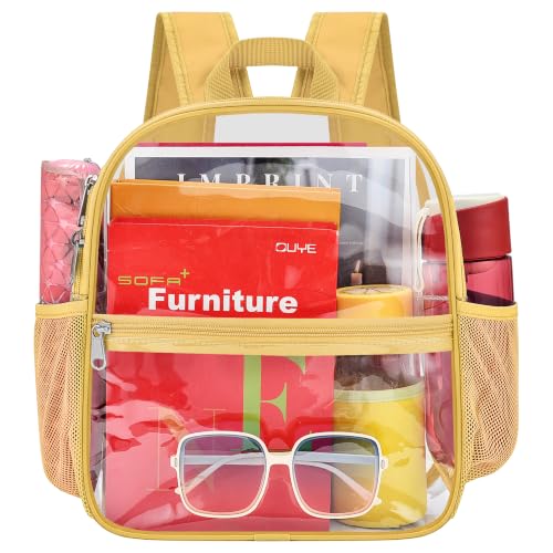 Image of Busiuw Clear Backpack for Stadium Events 12x12x6 Mini Small Sports Fan Backpacks with Front Pocket for Concert Sport Events Work Travel(Gold)