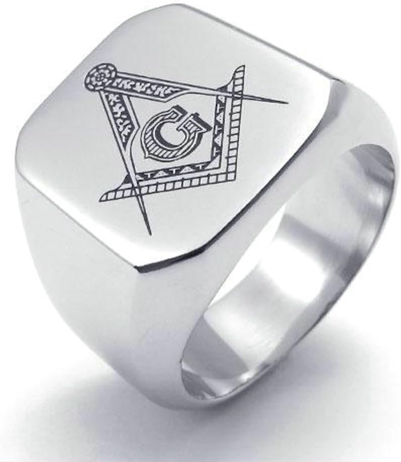 jonline24hPolished Freemason Masonic 316L Stainless Steel Band Mens Womens Ring, Silver