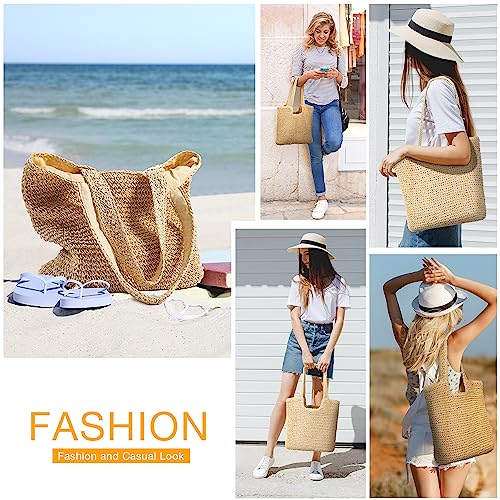 Image of Trifabricy Beach Bags for Women, Woven Straw Tote Bags,Large Beach Bag, Weaving Swim Shopping Travel Bag Waterproof