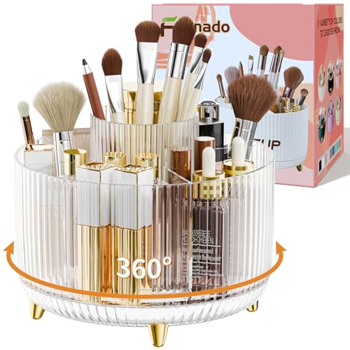 Image of fanado 360 Rotate Makeup Brush Holder Organizer, Makeup Organizers Countertop, Makeup organization and Skincare Storage for Vanity, Desktop, Bathroom (Clear)