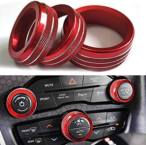 Auprite Climate Control Knob Covers for Challenger Accessories 2015-2022 2023, for Dodge Charger 2015-2022, for Dodge Chrysler 300/300s 2015-2023(3Pcs/Red)