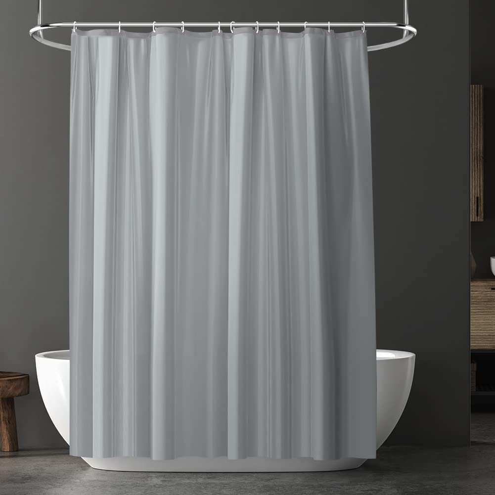 URAQT Shower Curtain Anti Mould, Waterproof PEVA Bath Curtains, Mildew Resistant Bathroom Shower Curtains with 12 Hooks, Plain Colors Bathtub Curtains for Bath Tub Shower Stall, 180 x 180 cm, Grey