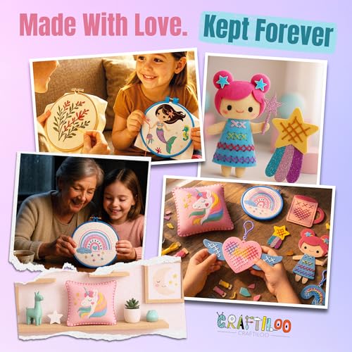 Image of 2-in-1 Cross Stitch & Embroidery Kit for Kids - 8 Beginner Projects