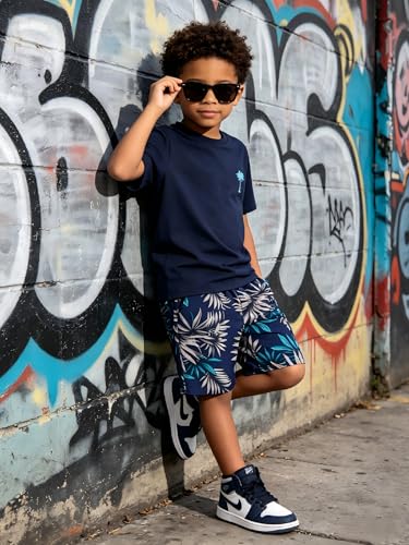 Image of Boys' 2 Piece Summer Outfit Cool Dinosaur & Camouflage Graphic Short Sleeve Tee & Shorts Set Size 4-12