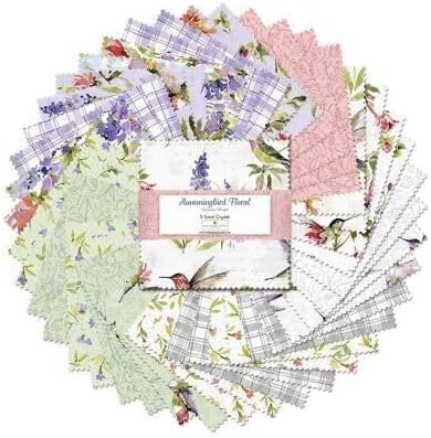 Quality Sewing Fabric – Hummingbird Floral by 42 pcs - 42 pcs 5" x 5"Karat Crystals/Charm Pack