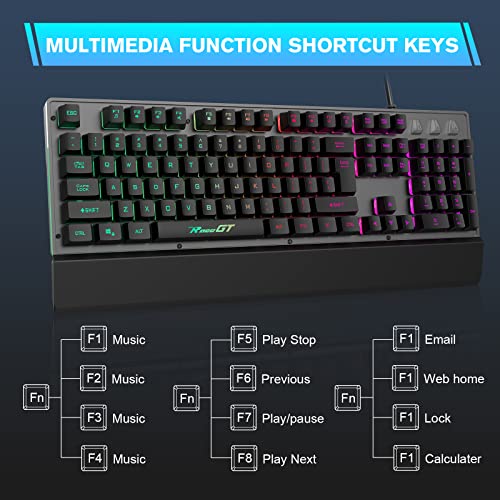 Gaming-KeyboardRaceGT-Rainbow-Backlit-Wired-Keyboard-Mechanical-Felling-104-Keys-Full-Size-with-Wrist-RestSplash-Proof-Design-Compatible-for-Computer-PC-Laptop-Xbox