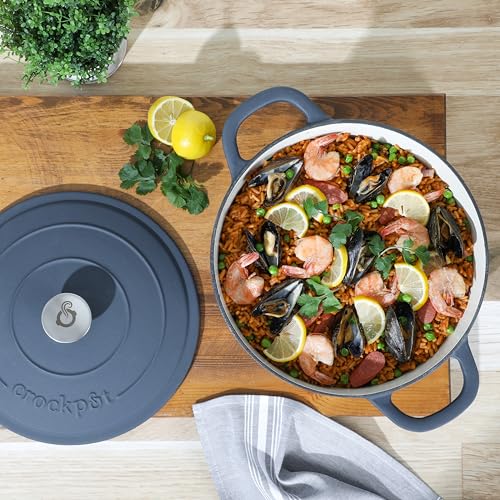 Image of Crock-Pot Artisan 7-Quart Round European Enameled Cast Iron Dutch Oven - Matte Navy Blue, Durable Oven Safe Cookware
