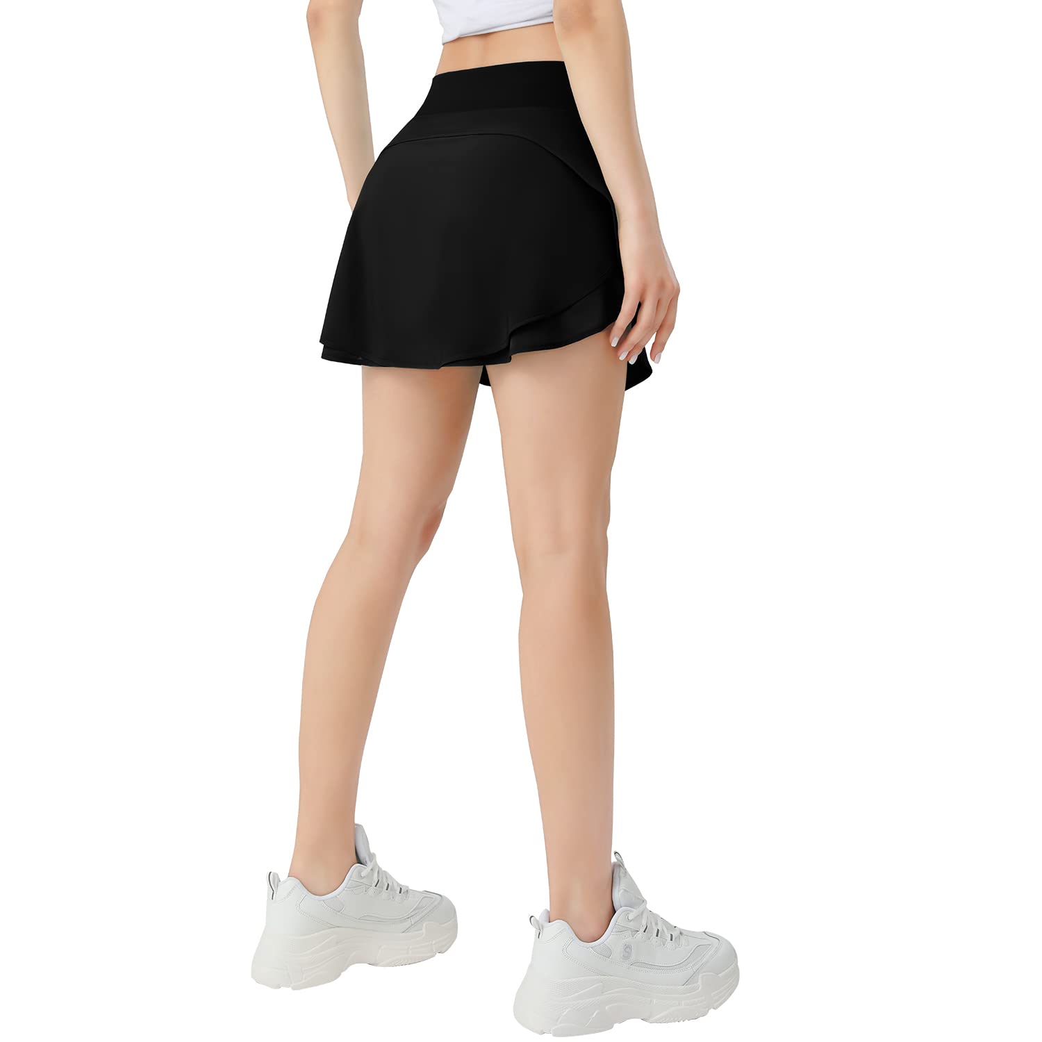 Falda de tenis de malla de cintura alta para mujer, con bolsillos, falda corta, pickleball, atletismo, golf, fluida, Negro, XX-Small