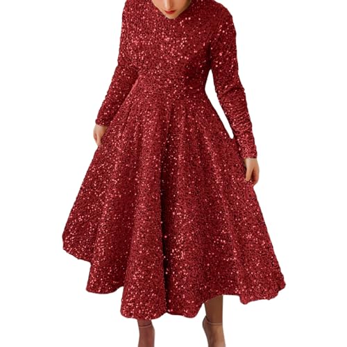 Robe à paillettes pour femme robe de soirée festive midi grande taille unie