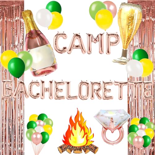 Camping Bachelorette Party Decorations Rose Gold Camp Bachelorette Balloons Weekend In The Woods/Lake Hiking/Mountain Themed Engagement Bridal Shower Party Supplies Decorations
