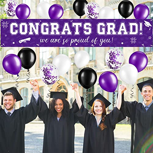 Image of 37Pcs Graduation Banner Balloon Decorations Class of 2026, Congrats Grad Banner Yard Outdoor Decorations, Graduation Balloons Banner Set for High School College Graduation Party Supplies, Purple