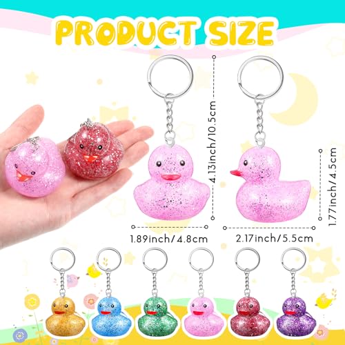 Image of Deekin 96 Pcs Mini Glitter Rubber Ducks Keychain Bulk Cruise Rubber Ducks Party Favor 3D Squeaky Duck Chains Colorful for Birthday Party Favors Gift Favor