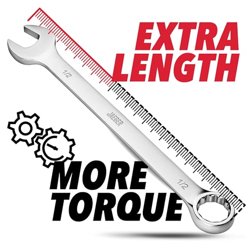 Image of Jaeger 1 /2 Inch Combination Wrench with 15 Offset Box End - Heavy-Duty Metric Wrench with 12-Point Box End, High-Strength Steel, Automotive, and Mechanical Applications
