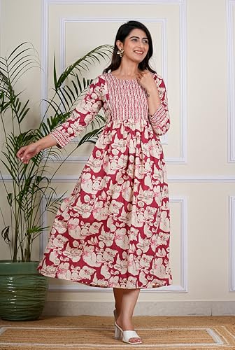 Image of Kuruti B Sheets Women's Cotton Floral Printed Regular Fit Anarkali Kurta for Women