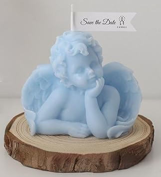 ISOLAY Cute Angel Shaped Scented Candle Handmade Aesthetic Candle for Table Photo Prop Birthday Gift Prefect for Bath Yoga Blue